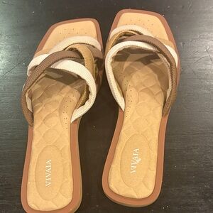 VIVAIA Women's Elegant Brown and Cream Sandals